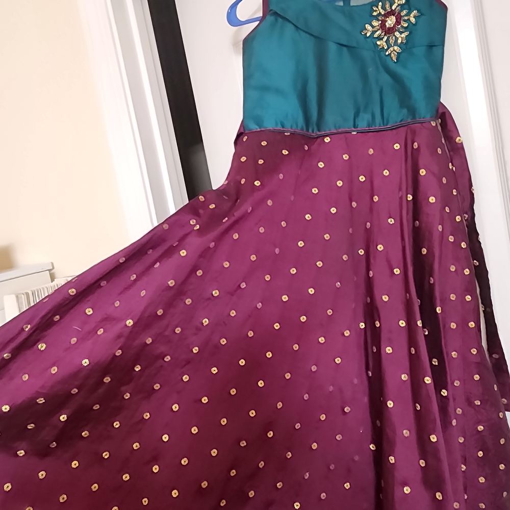 Elegant Teal and Purple Kids Casual Dress